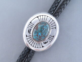 Shop Western Jewelry - Sterling Silver Bolo Tie with Red Mountain Turquoise by Navajo Indian jeweler, Leonard Nez $1,650- FOR SALE