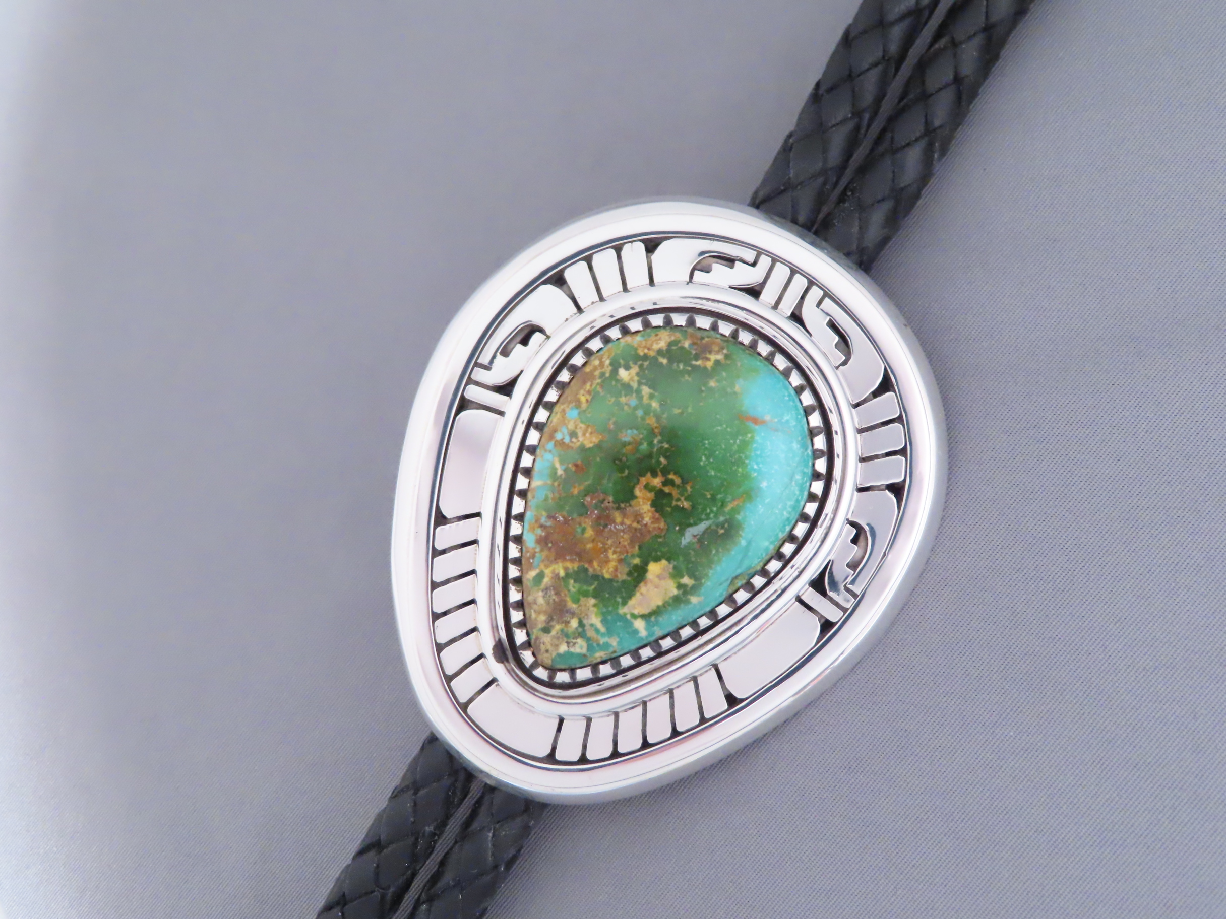 Royston Turquoise Bolo Tie by Leonard Nez (Large)