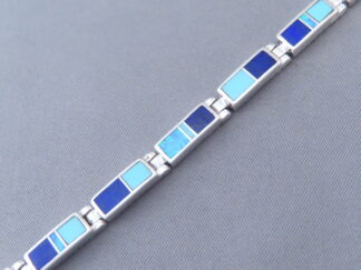 Inlaid jewelry - Opal & Turquoise & Lapis Inlay Link Bracelet by Native American jeweler, Tim Charlie FOR SALE $440-