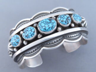 Black-Webbed Kingman Turquoise Cuff Bracelet – 5 Stones