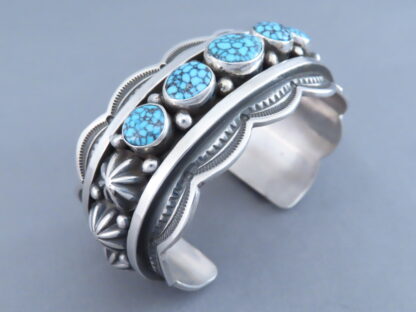 Black-Webbed Kingman Turquoise Cuff Bracelet – 5 Stones