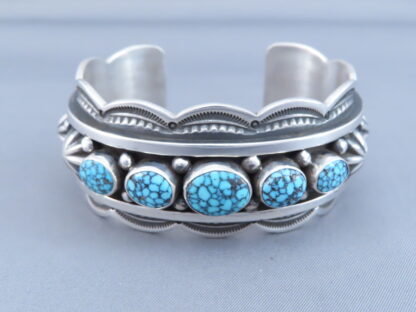 Black-Webbed Kingman Turquoise Cuff Bracelet – 5 Stones
