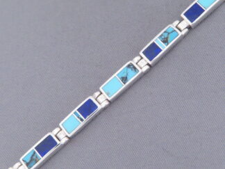 Turquoise and Lapis Inlay Link Bracelet (smaller)