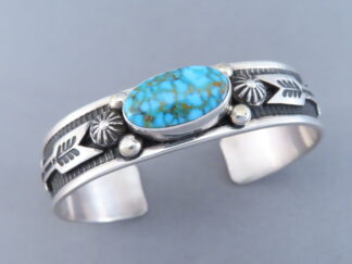 Buy Turquoise Jewelry - Narrower Kingman Turquoise Cuff Bracelet by Navajo Indian jeweler, Albert Jake $660- FOR SALE
