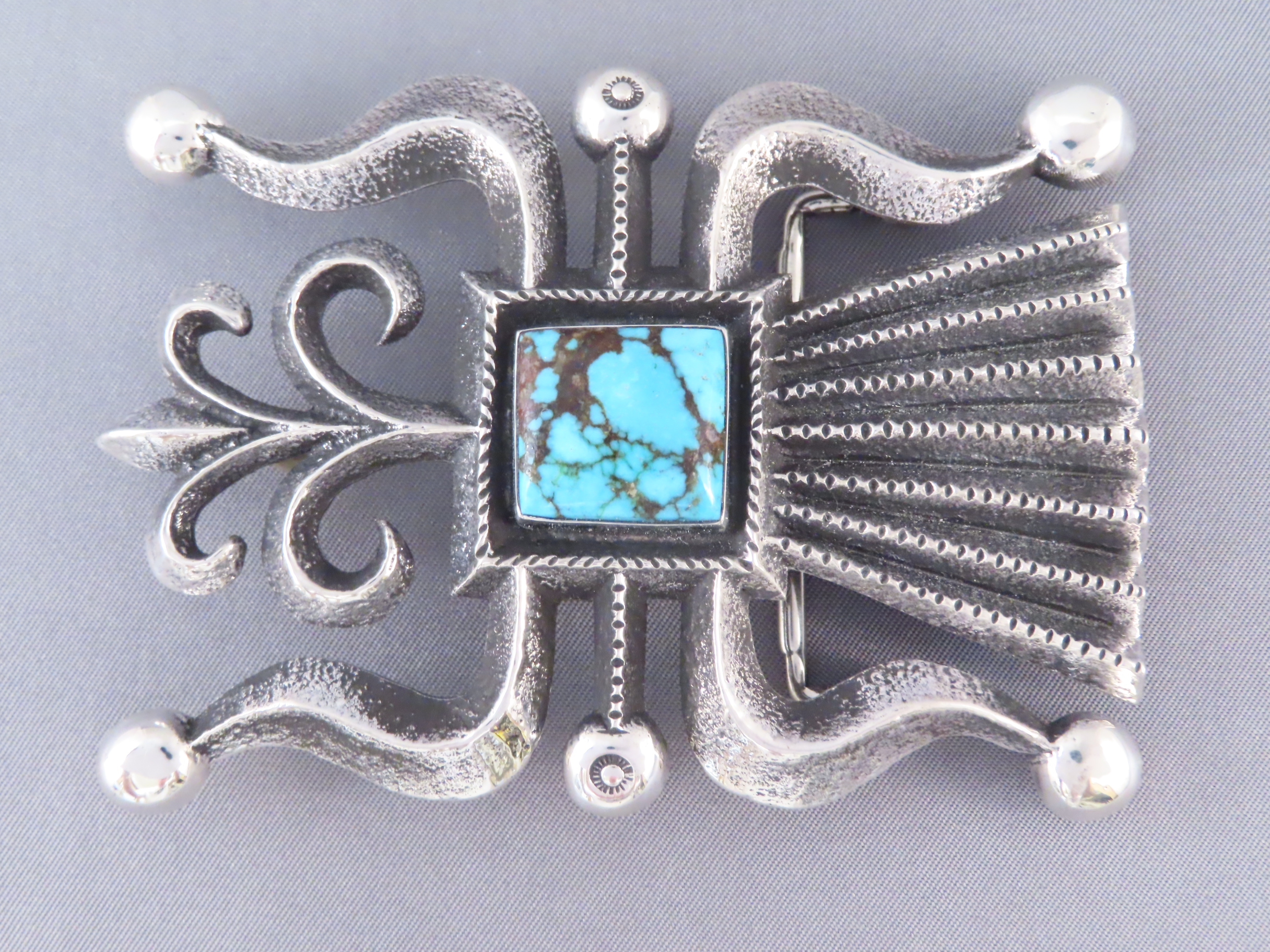 Sandcast Belt Buckle with Kingman Turquoise