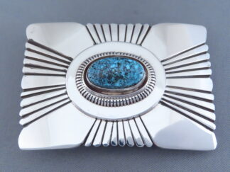 Shop Turquoise Buckle - Kingman Turquoise Belt Buckle by Native American Navajo Indian jeweler, Leonard Nez $1,250- FOR SALE