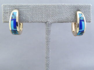 Gold Lapis & Turquoise Inlay Earrings ‘Huggies’
