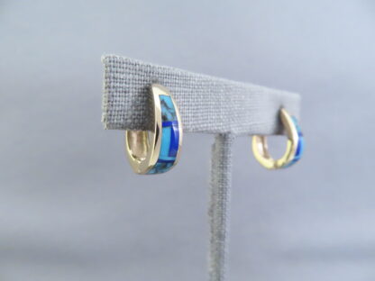 Gold Lapis & Turquoise Inlay Earrings ‘Huggies’