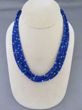 Shop Native American Jewelry - 7 Strand Lapis Necklace with Accents by Navajo jeweler, Desiree Yellowhorse $695- FOR SALE