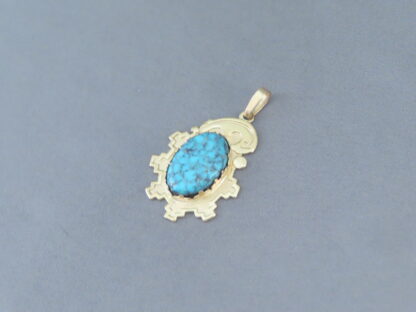 14kt Gold & Lone Mountain Turquoise Pendant by Robert Taylor