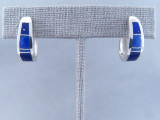 Shop Native American Jewelry - Lapis Inlay Earrings (smaller huggies) by Navajo jeweler, Charles Willie FOR SALE $240-