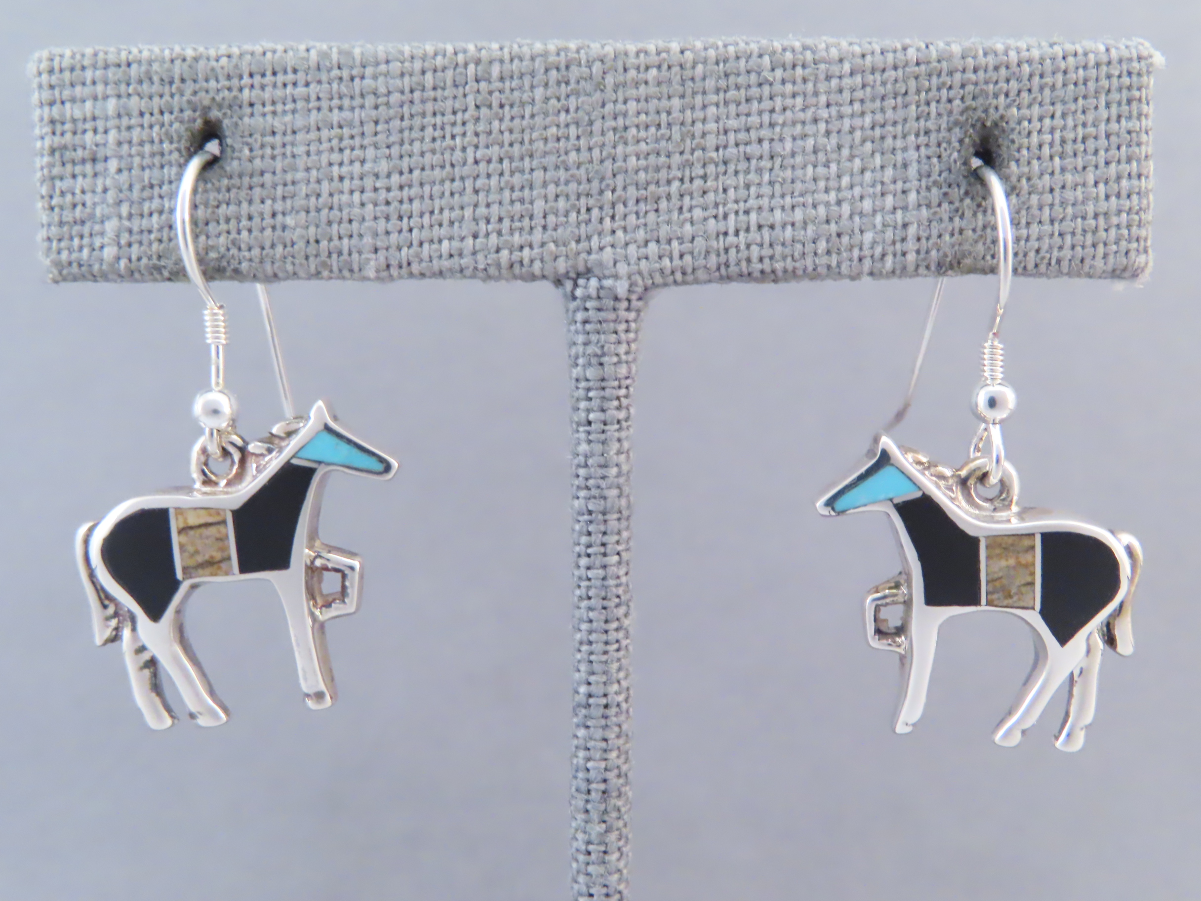 Horse Earrings with Multi-Stone & Turquoise Inlay