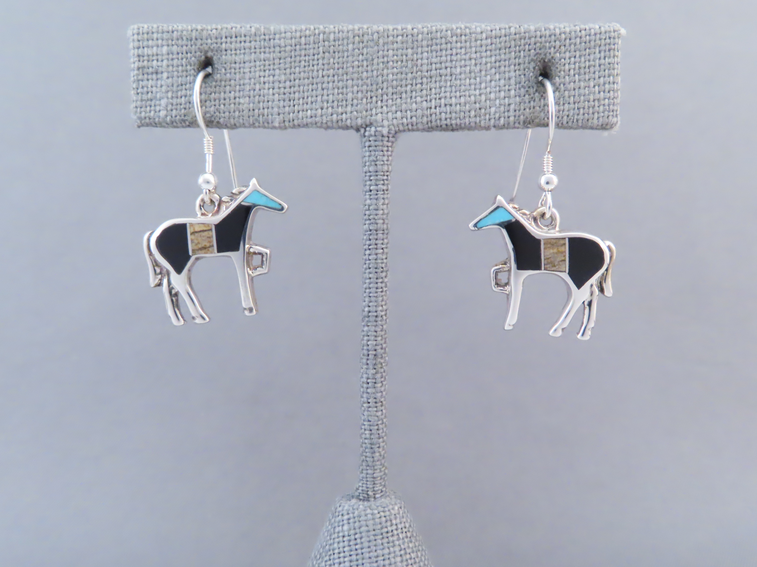 Horse Earrings with Multi-Stone & Turquoise Inlay