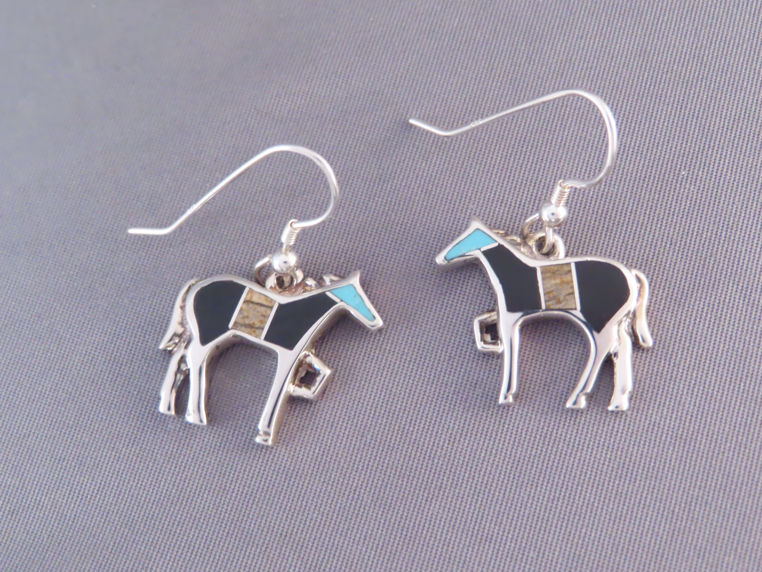 Horse Earrings with Multi-Stone & Turquoise Inlay