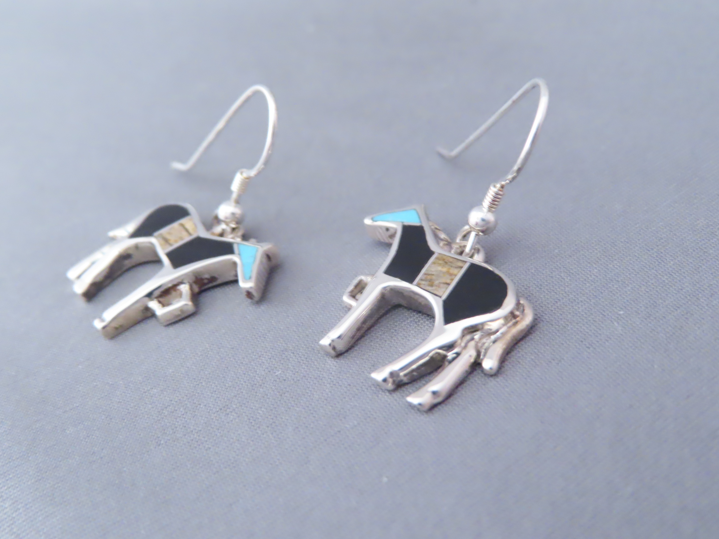 Horse Earrings with Multi-Stone & Turquoise Inlay