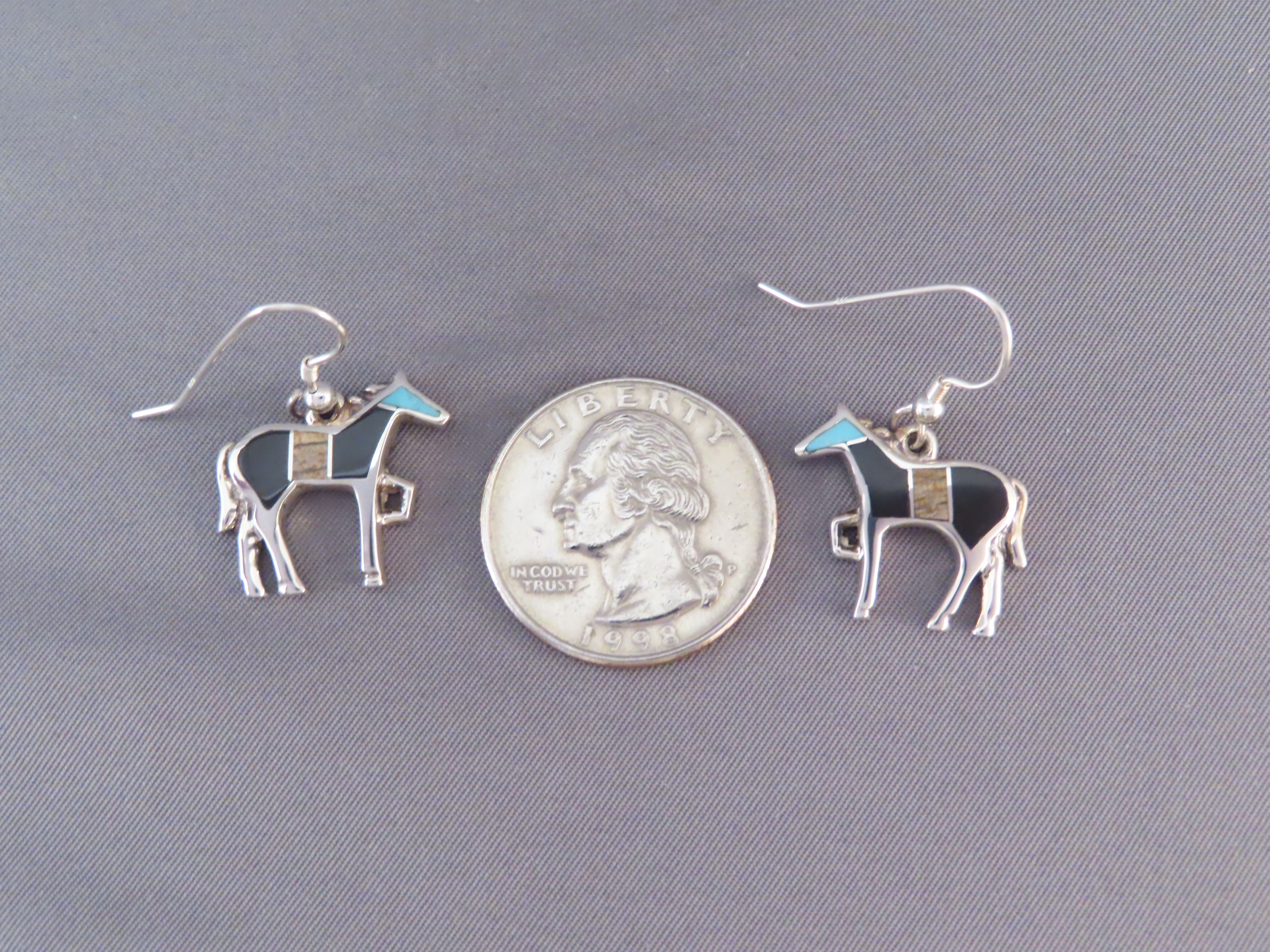 Horse Earrings with Multi-Stone & Turquoise Inlay