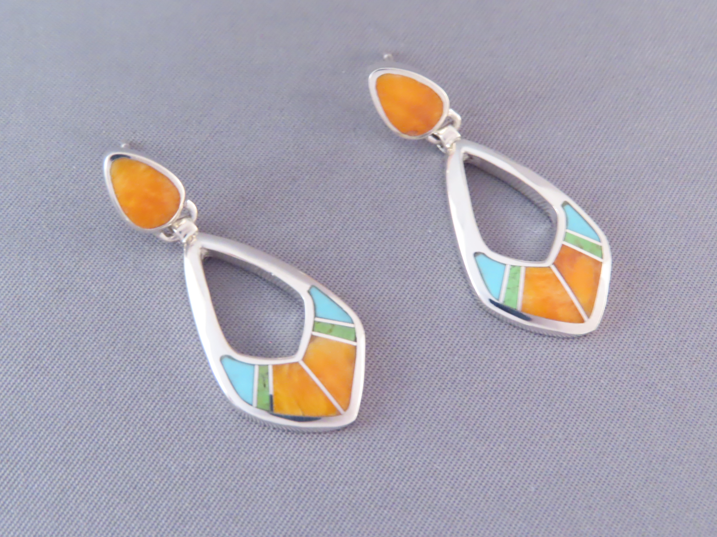 Colorful Multi-Stone Inlay Earrings (‘open-drops’)