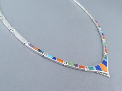 Multi-Color Inlay Necklace in Sterling Silver