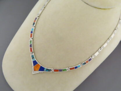 Multi-Color Inlay Necklace in Sterling Silver
