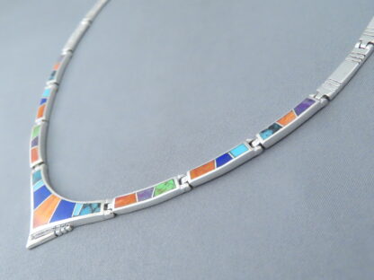 Multi-Color Inlay Necklace in Sterling Silver