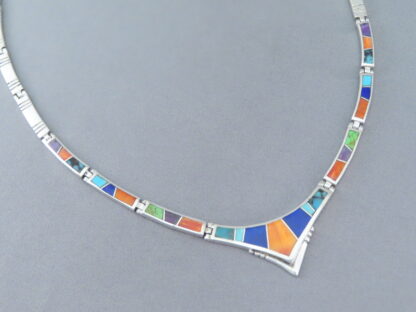 Multi-Color Inlay Necklace in Sterling Silver