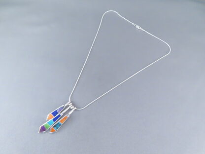 Detailed Multi-Stone Inlay Pendant Necklace