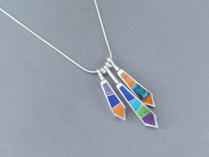 Detailed Multi-Stone Inlay Pendant Necklace