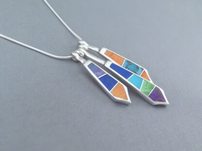 Detailed Multi-Stone Inlay Pendant Necklace