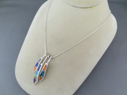 Detailed Multi-Stone Inlay Pendant Necklace