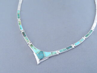 Shop Turquoise Jewelry - Sterling Silver & Sonoran Turquoise Inlay Necklace by Native American jeweler, Charles Willie FOR SALE $1,075-