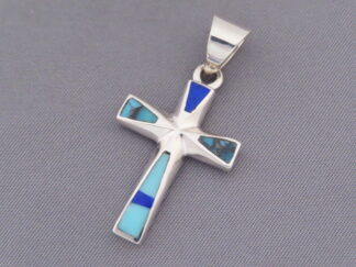 Turquoise and Lapis Inlay Cross Pendant