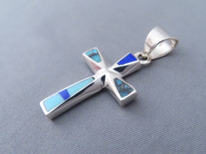 Turquoise and Lapis Inlay Cross Pendant