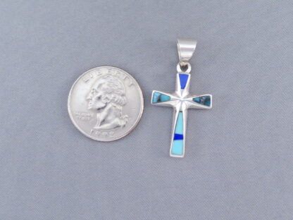 Turquoise and Lapis Inlay Cross Pendant