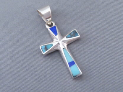 Turquoise and Lapis Inlay Cross Pendant