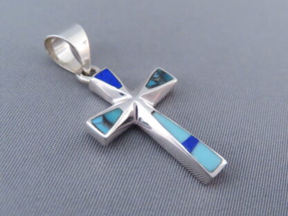 Turquoise and Lapis Inlay Cross Pendant