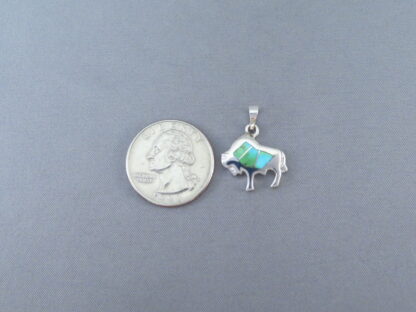 Smaller Buffalo Pendant with Green Turquoise Inlay