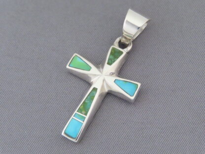 Turquoise Inlay Cross Pendant (with Green Turquoise)