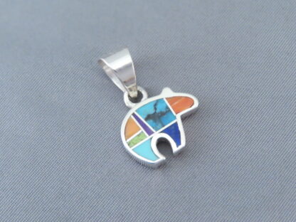 Inlaid Multi-Color Bear Pendant  (small)