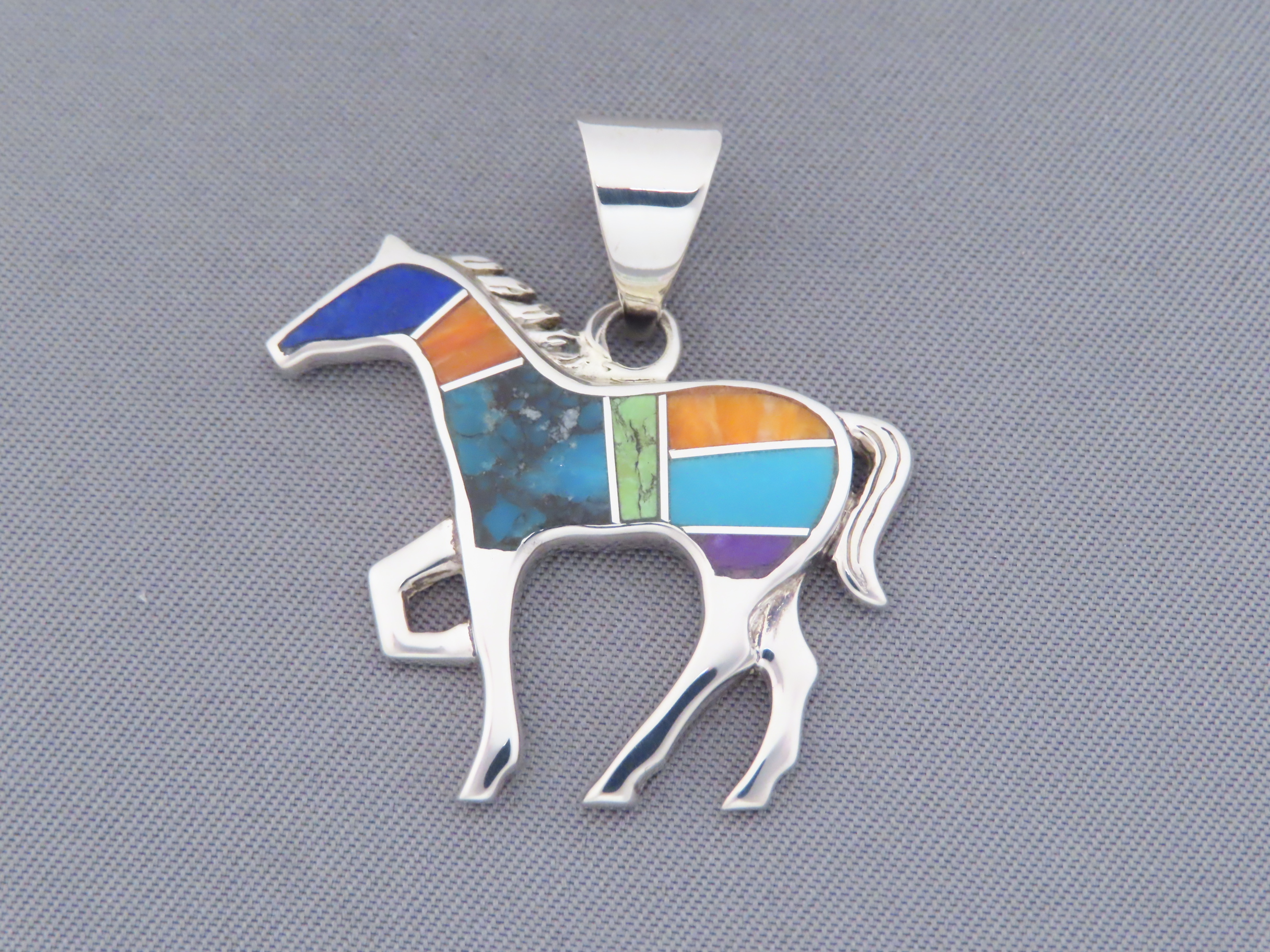 Inlaid Multi-Color Horse Pendant (Medium-Size)