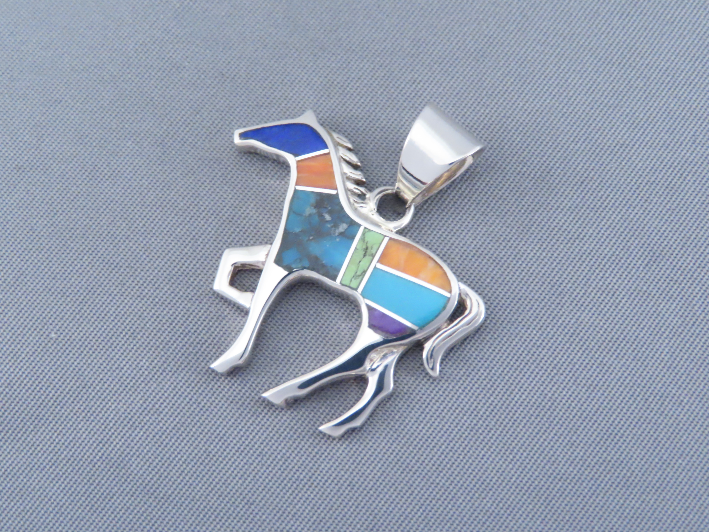 Inlaid Multi-Color Horse Pendant (Medium-Size)