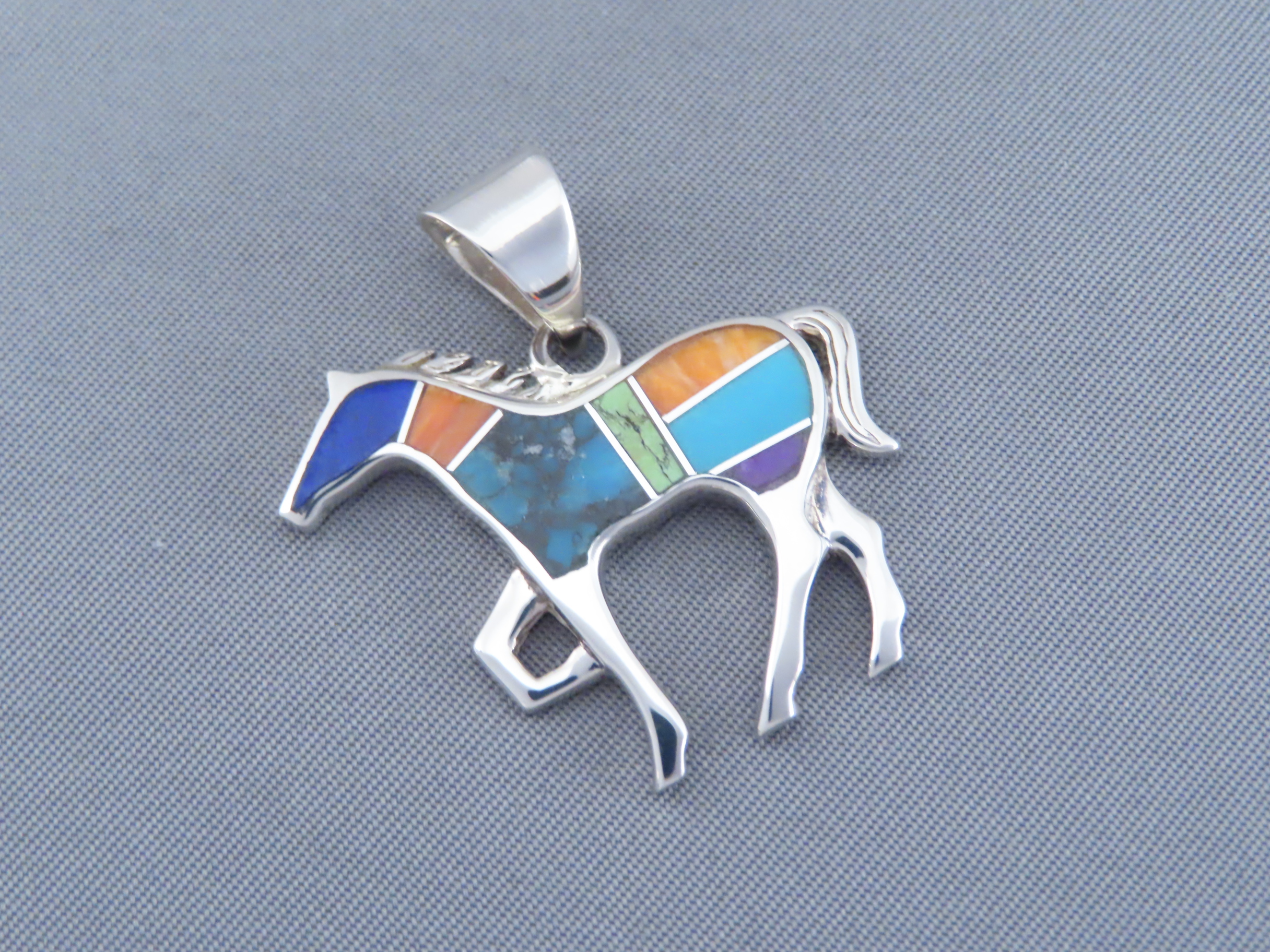 Inlaid Multi-Color Horse Pendant (Medium-Size)