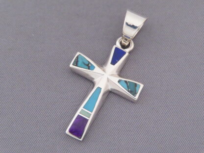 Inlaid Multi-Stone Cross Pendant