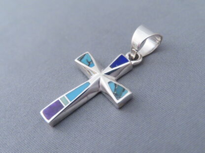 Inlaid Multi-Stone Cross Pendant