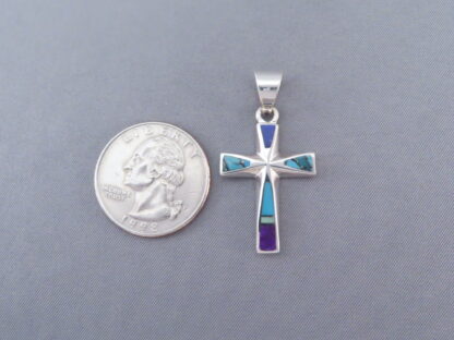 Inlaid Multi-Stone Cross Pendant