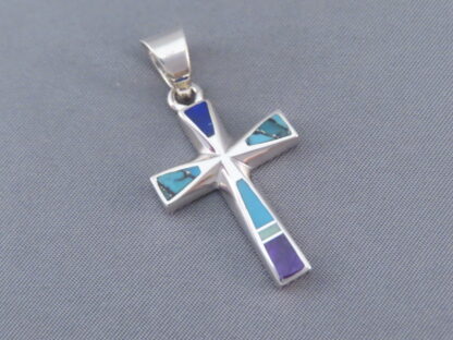 Inlaid Multi-Stone Cross Pendant