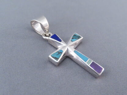 Inlaid Multi-Stone Cross Pendant