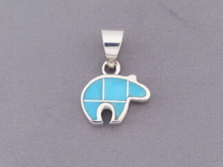 Turquoise Inlay Bear Pendant (small)