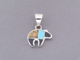 Multi-Stone with Turquoise Inlay Bear Pendant (small)