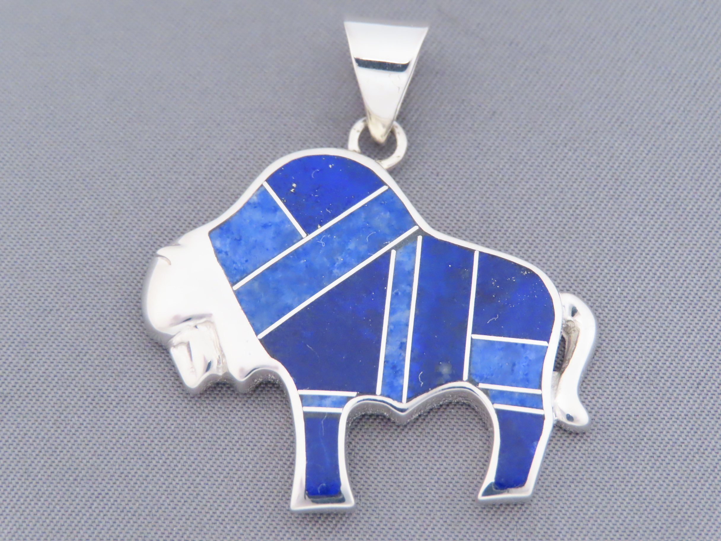 Lapis Inlay Bison Pendant – Buffalo Pendant
