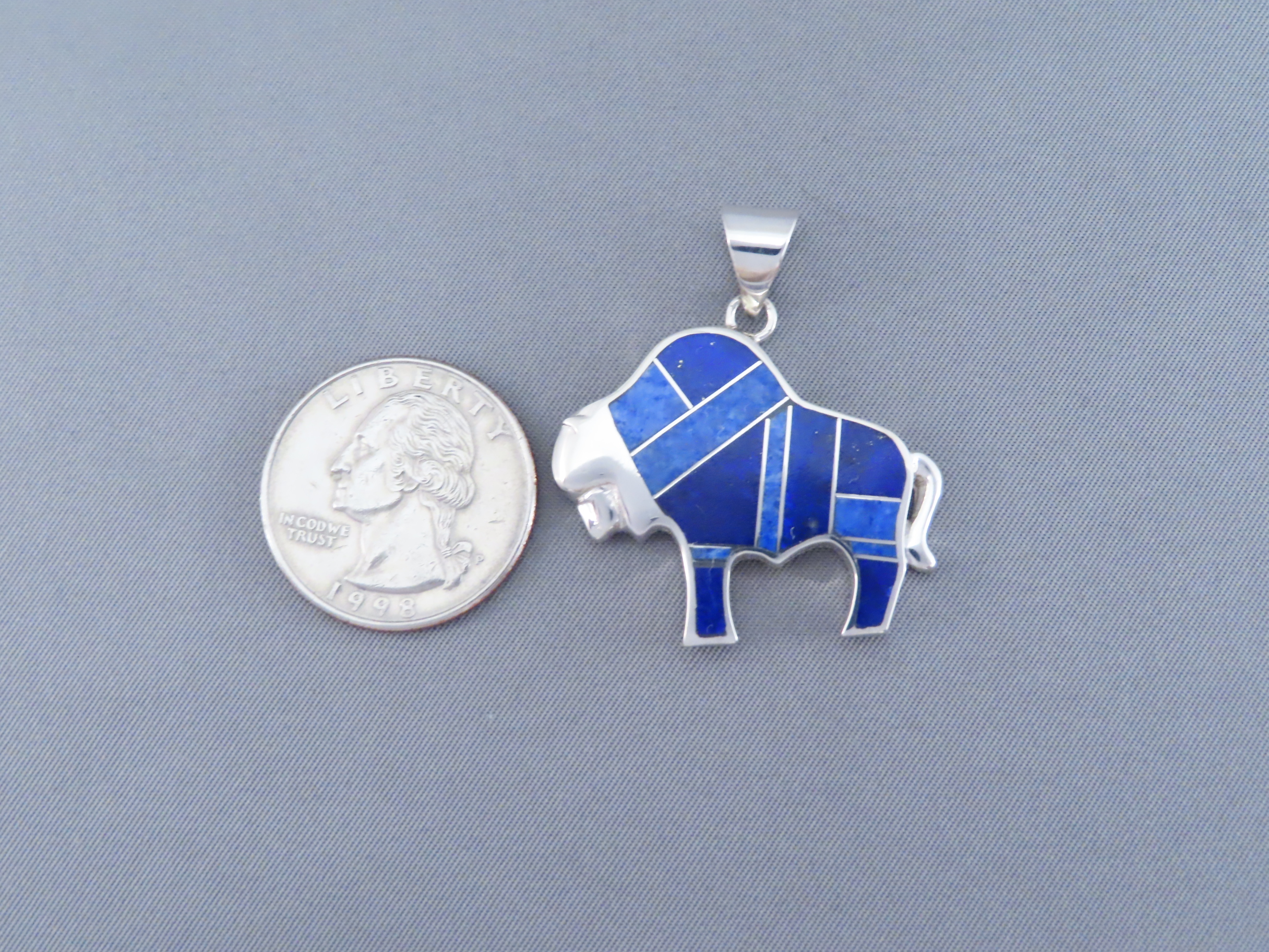 Lapis Inlay Bison Pendant – Buffalo Pendant